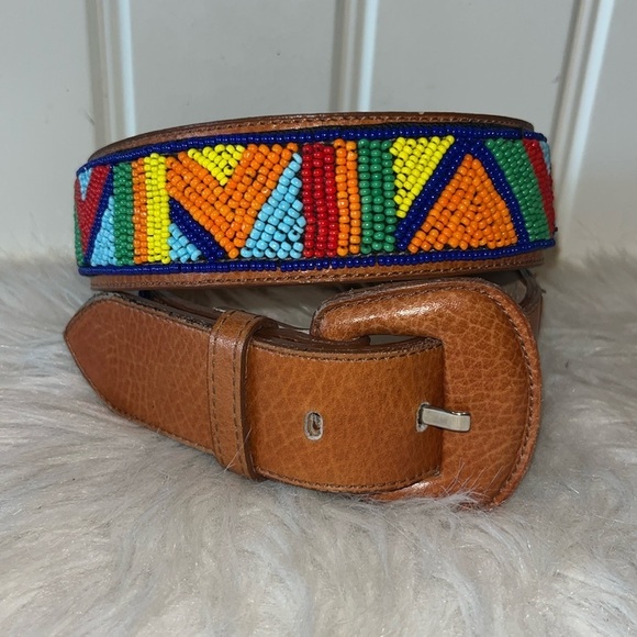 Colorful Beaded Leather Belt - Picture 1 of 10